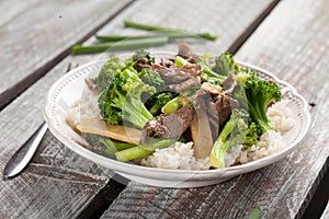 Beef NÃ¢â¬â¢ Broccoli Stir Fry horizontal shot